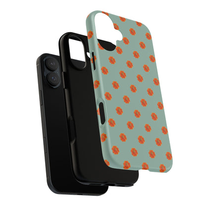 Coque Téléphone Samsung, iPhone & Google Pixel Renforcée Mate – Design Floral Epuré Fleurs de Cosmos Orange sur Fond Vert Eucalyptus | Protection Antichoc | Idée Cadeau Femme