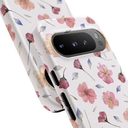 Coque Téléphone Samsung, iPhone & Google Pixel Renforcée Mate – Design Floral Fleurs de Cerisier sur Fond Blanc Poudré | Protection Antichoc | Idée Cadeau Femme