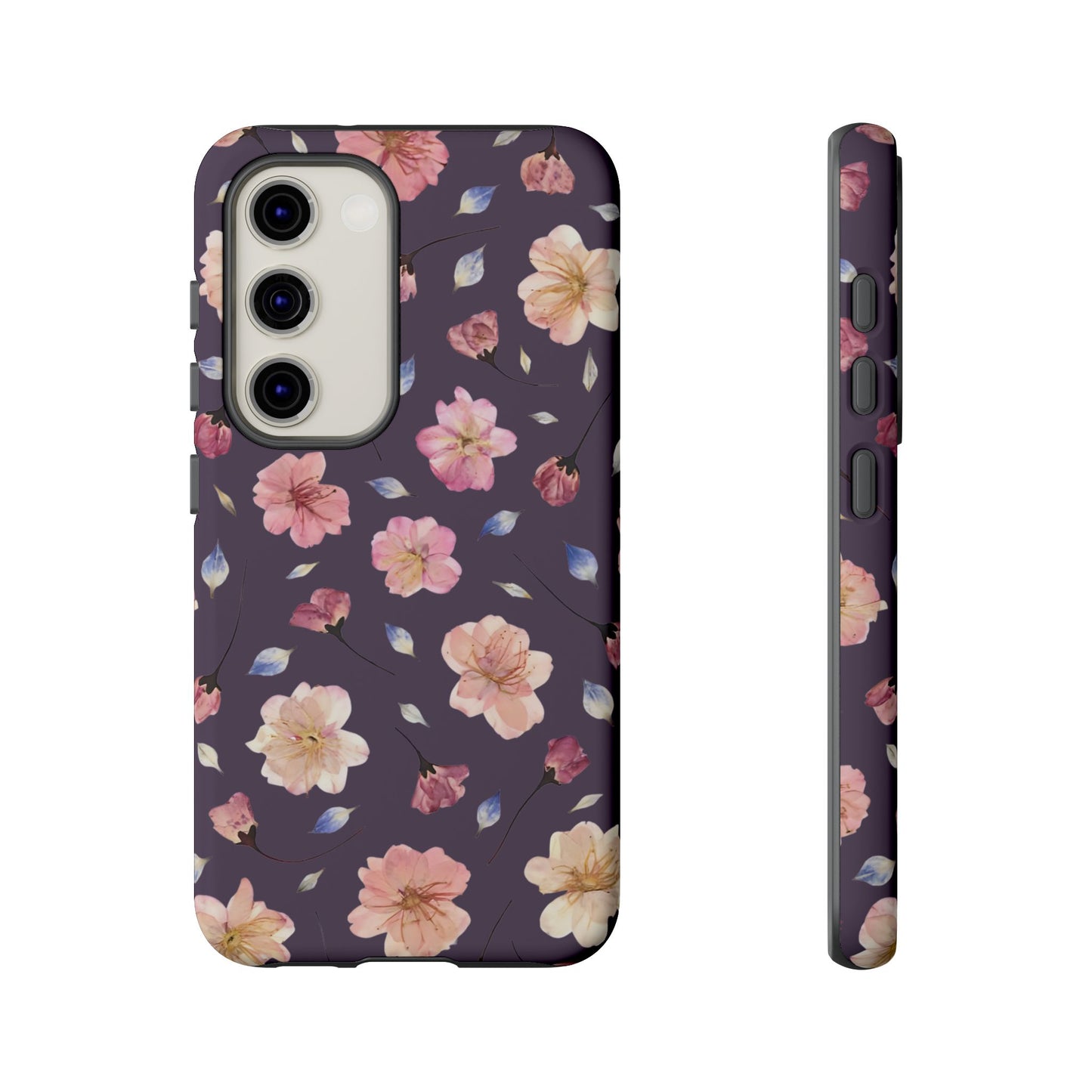 Coque Téléphone Samsung, iPhone & Google Pixel Renforcée Mate – Design Floral Fleurs de Cerisier sur Fond Couleur Prune | Protection Antichoc | Idée Cadeau Femme
