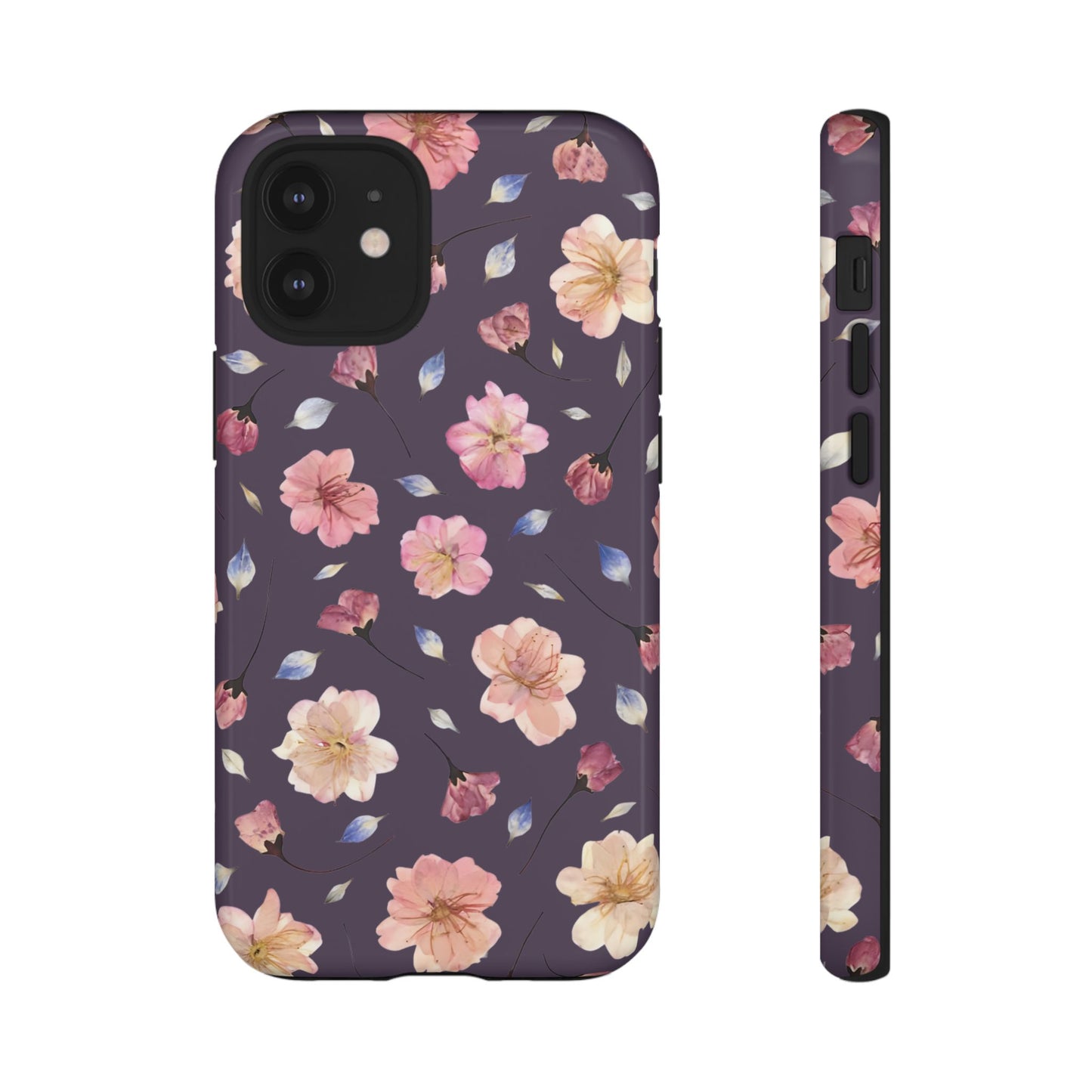 Coque Téléphone Samsung, iPhone & Google Pixel Renforcée Mate – Design Floral Fleurs de Cerisier sur Fond Couleur Prune | Protection Antichoc | Idée Cadeau Femme
