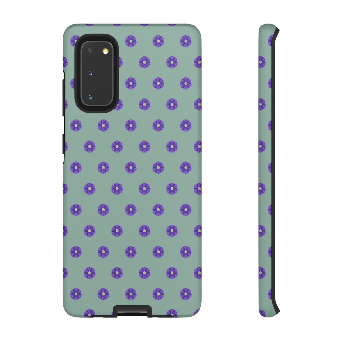 Coque Téléphone Samsung, iPhone & Google Pixel Renforcée Mate – Design Floral Epuré Fleurs de Primevère sur Fond Vert Eucalyptus | Protection Antichoc | Idée Cadeau Anniverssaire