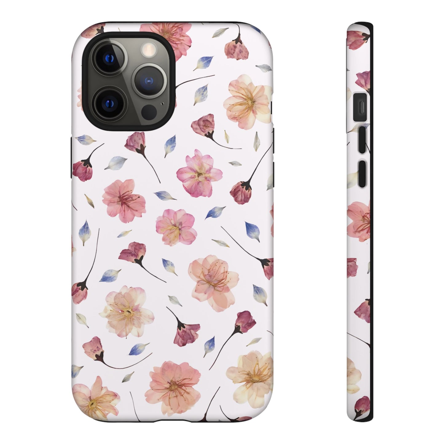 Coque Téléphone Samsung, iPhone & Google Pixel Renforcée Mate – Design Floral Fleurs de Cerisier sur Fond Blanc Poudré | Protection Antichoc | Idée Cadeau Femme