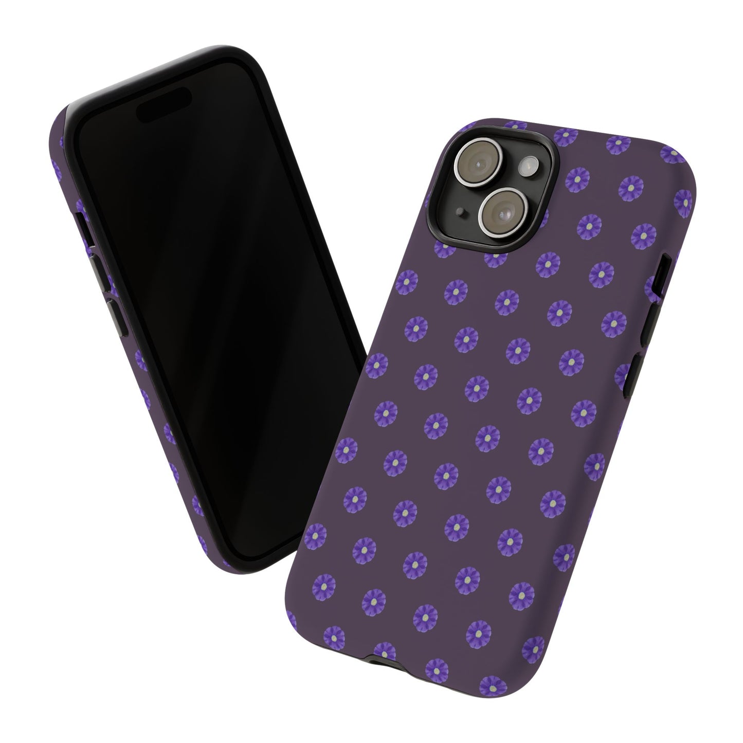 Coque Téléphone Samsung, iPhone & Google Pixel Renforcée Mate – Design Floral Epuré Fleurs de Primevère sur Fond Couleur Prune| Protection Antichoc | Idée Cadeau Femme