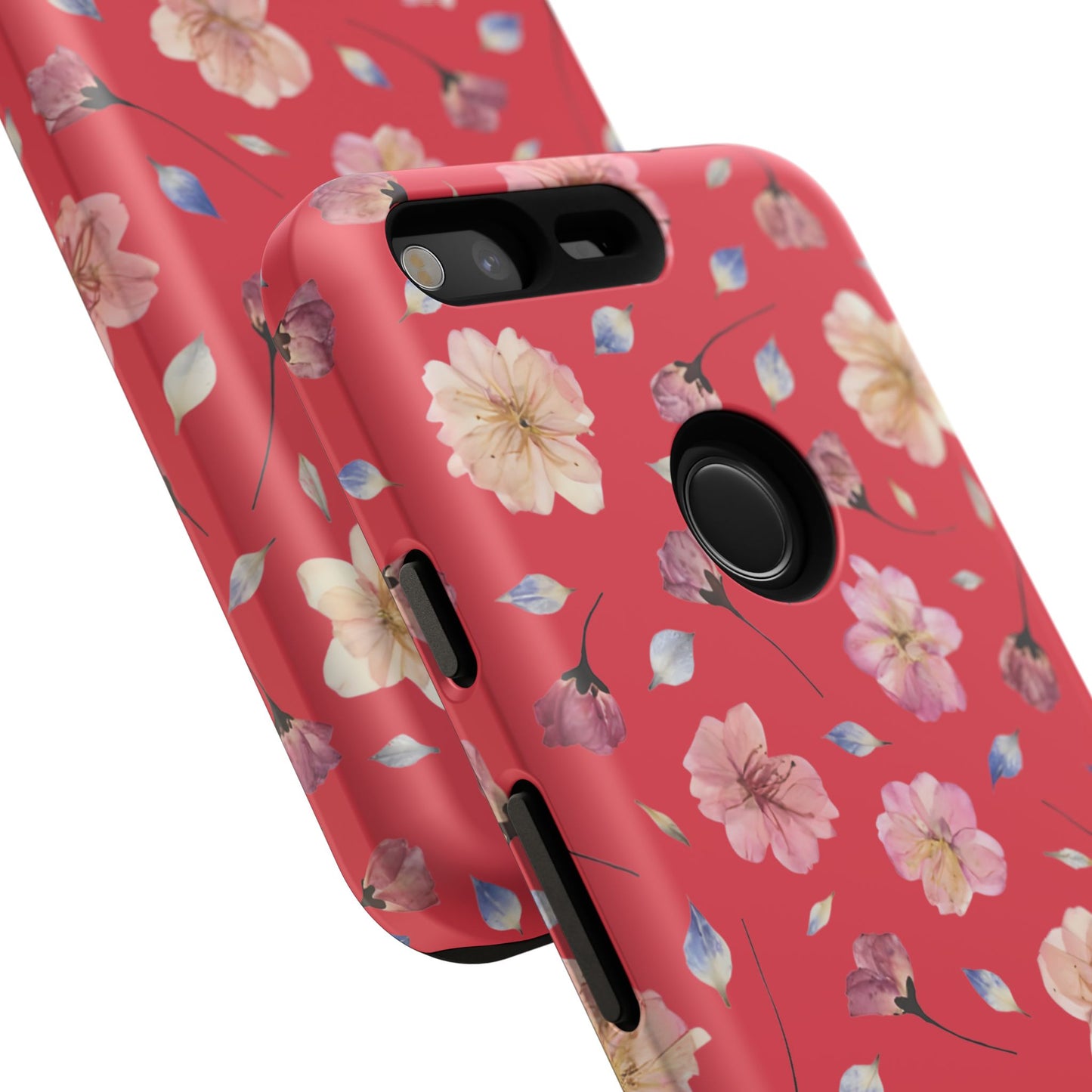 Coque Téléphone Samsung, iPhone & Google Pixel Renforcée Mate – Design Floral Fleurs de Cerisier sur Fond Rouge Féminin | Protection Antichoc | Idée Cadeau Femme