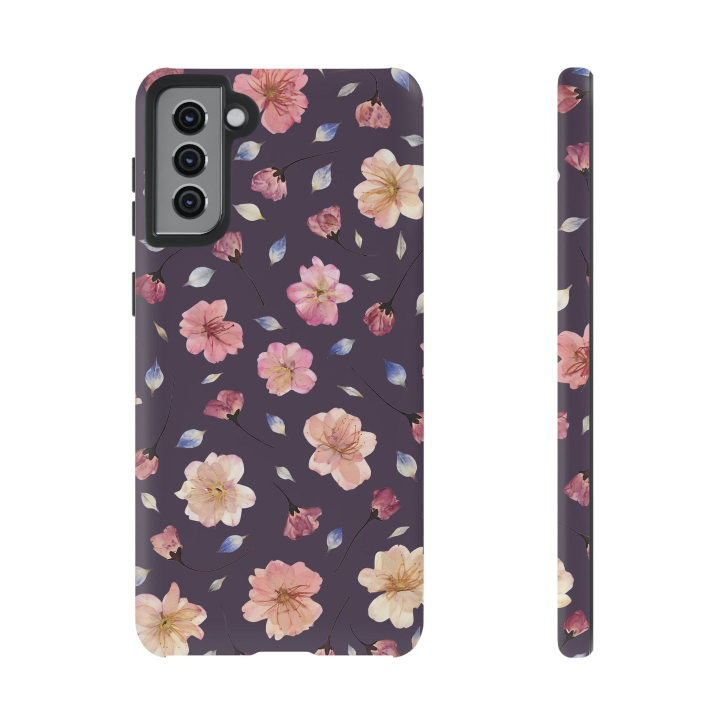 Coque Téléphone Samsung, iPhone & Google Pixel Renforcée Mate – Design Floral Fleurs de Cerisier sur Fond Couleur Prune | Protection Antichoc | Idée Cadeau Femme