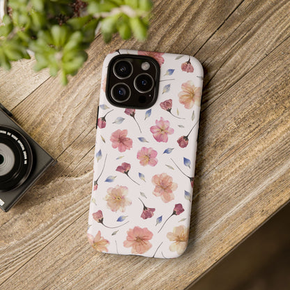 Coque Téléphone Samsung, iPhone & Google Pixel Renforcée Mate – Design Floral Fleurs de Cerisier sur Fond Blanc Poudré | Protection Antichoc | Idée Cadeau Femme