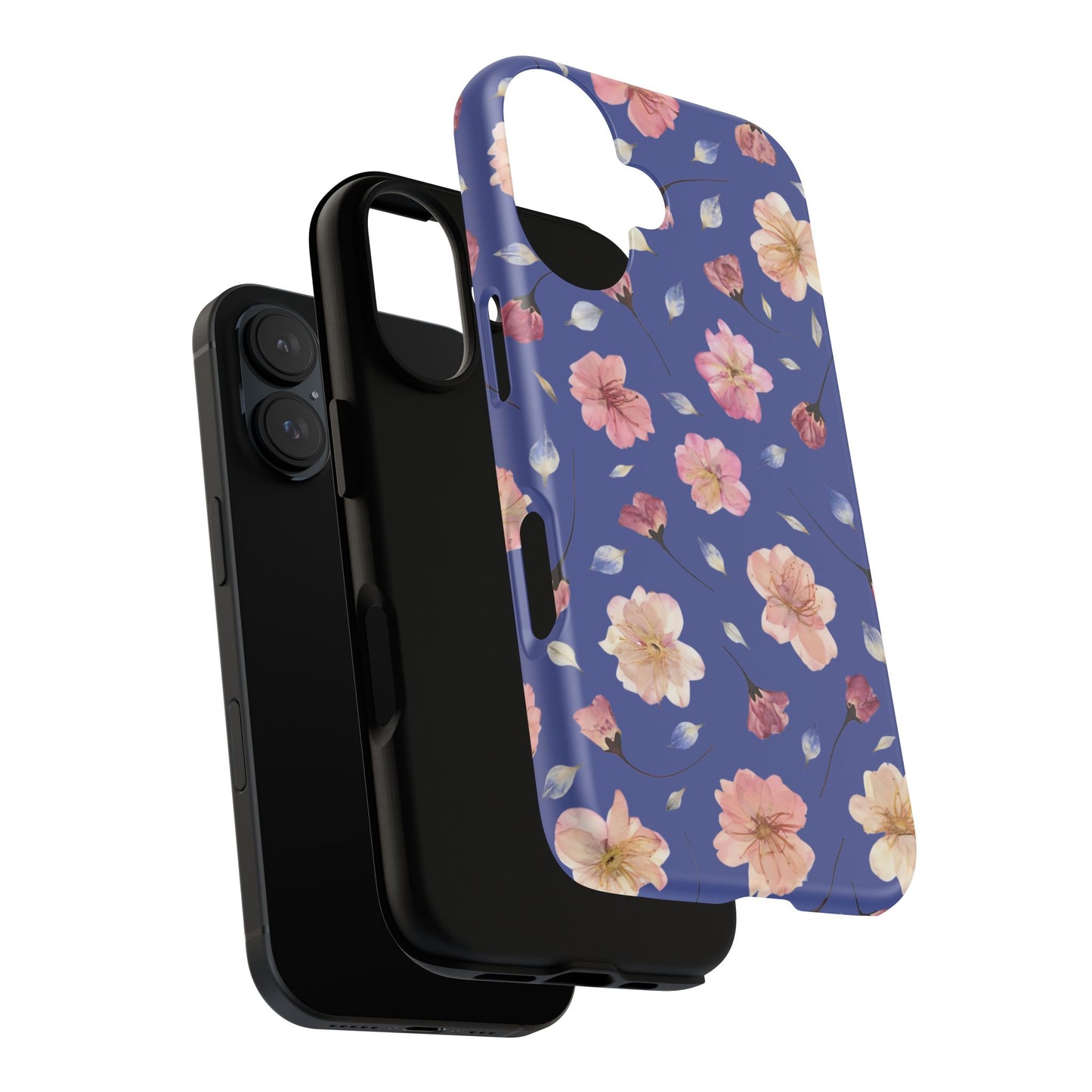 Coque Téléphone Samsung, iPhone & Google Pixel Renforcée Mate – Design Floral Fleurs de Cerisier sur Fond Bleu Encre | Protection Antichoc | Idée Cadeau Pour Elle