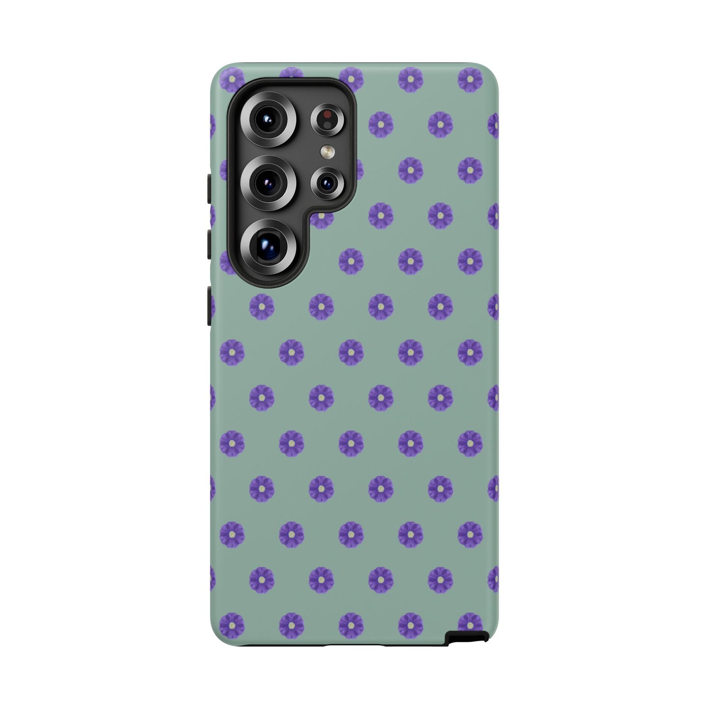 Coque Téléphone Samsung, iPhone & Google Pixel Renforcée Mate – Design Floral Epuré Fleurs de Primevère sur Fond Vert Eucalyptus | Protection Antichoc | Idée Cadeau Anniverssaire