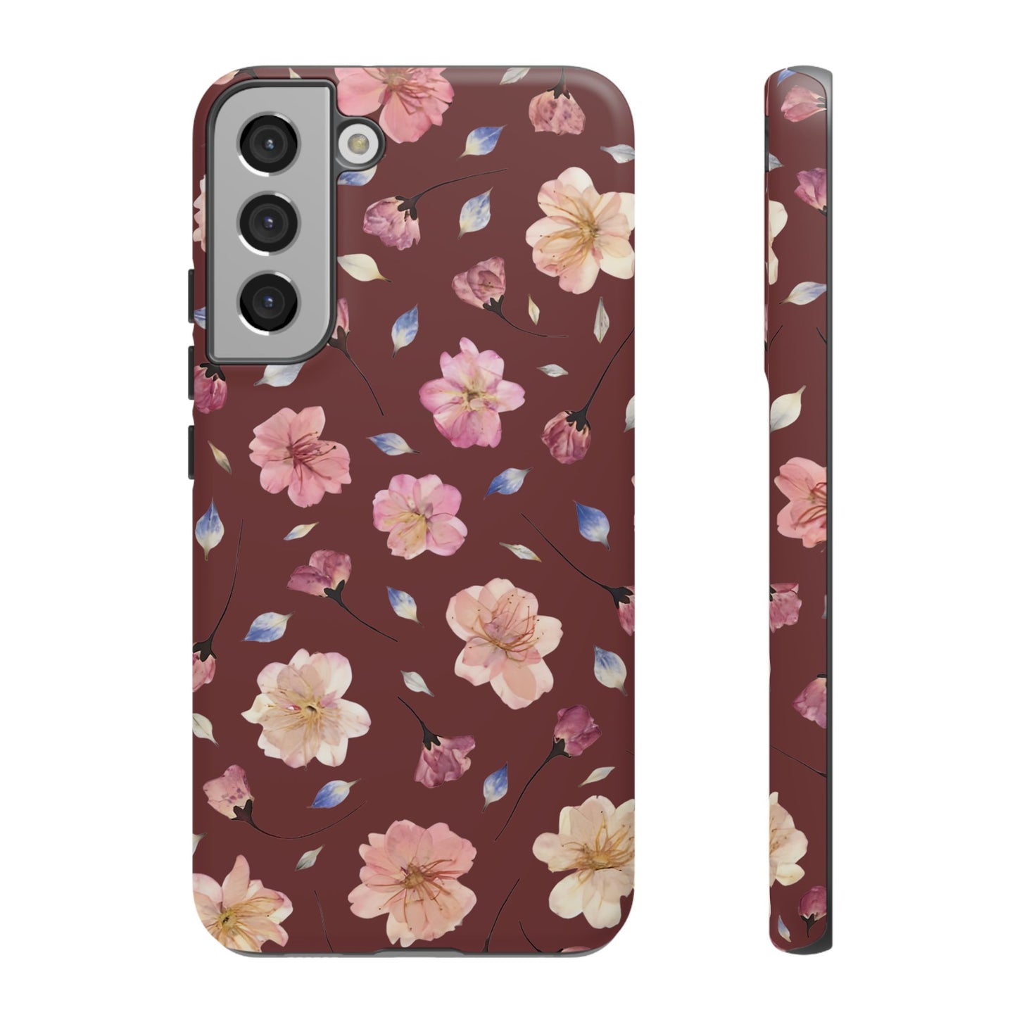 Coque Téléphone Samsung, iPhone & Google Pixel Renforcée Mate – Design Floral Fleurs de Cerisier sur Fond Bordeaux | Protection Antichoc | Idée Cadeau Pour Elle