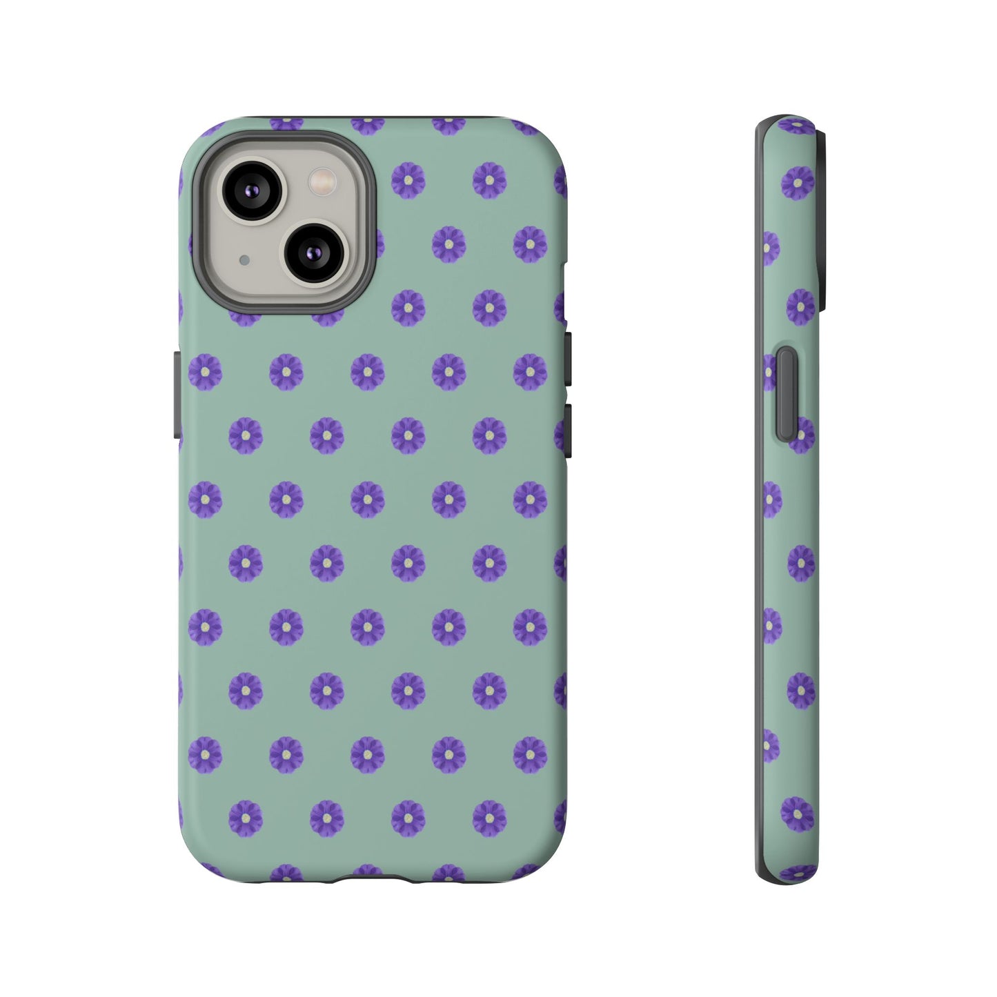 Coque Téléphone Samsung, iPhone & Google Pixel Renforcée Mate – Design Floral Epuré Fleurs de Primevère sur Fond Vert Eucalyptus | Protection Antichoc | Idée Cadeau Anniverssaire