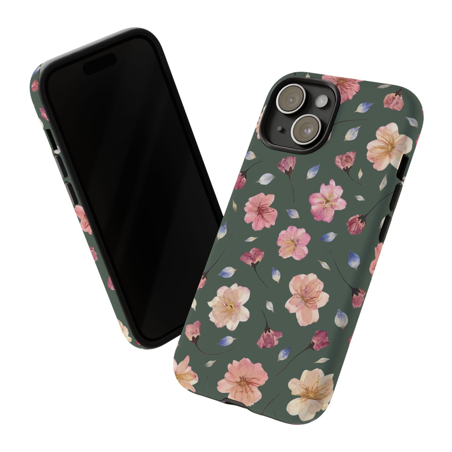 Coque Téléphone Samsung, iPhone & Google Pixel Renforcée Mate – Design Floral Fleurs de Cerisier sur Fond Verte Minéral | Protection Antichoc | Idée Cadeau Femme