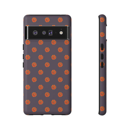 Coque Téléphone Samsung, iPhone & Google Pixel Renforcée Mate – Design Floral Epuré Fleurs de Cosmos Orange sur Fond Couleur Prune | Protection Antichoc | Idée Cadeau Femme