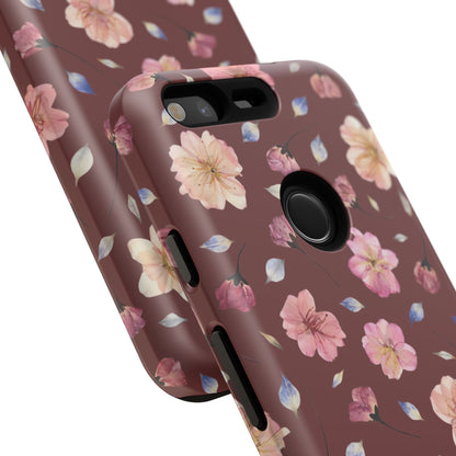 Coque Téléphone Samsung, iPhone & Google Pixel Renforcée Mate – Design Floral Fleurs de Cerisier sur Fond Bordeaux | Protection Antichoc | Idée Cadeau Pour Elle