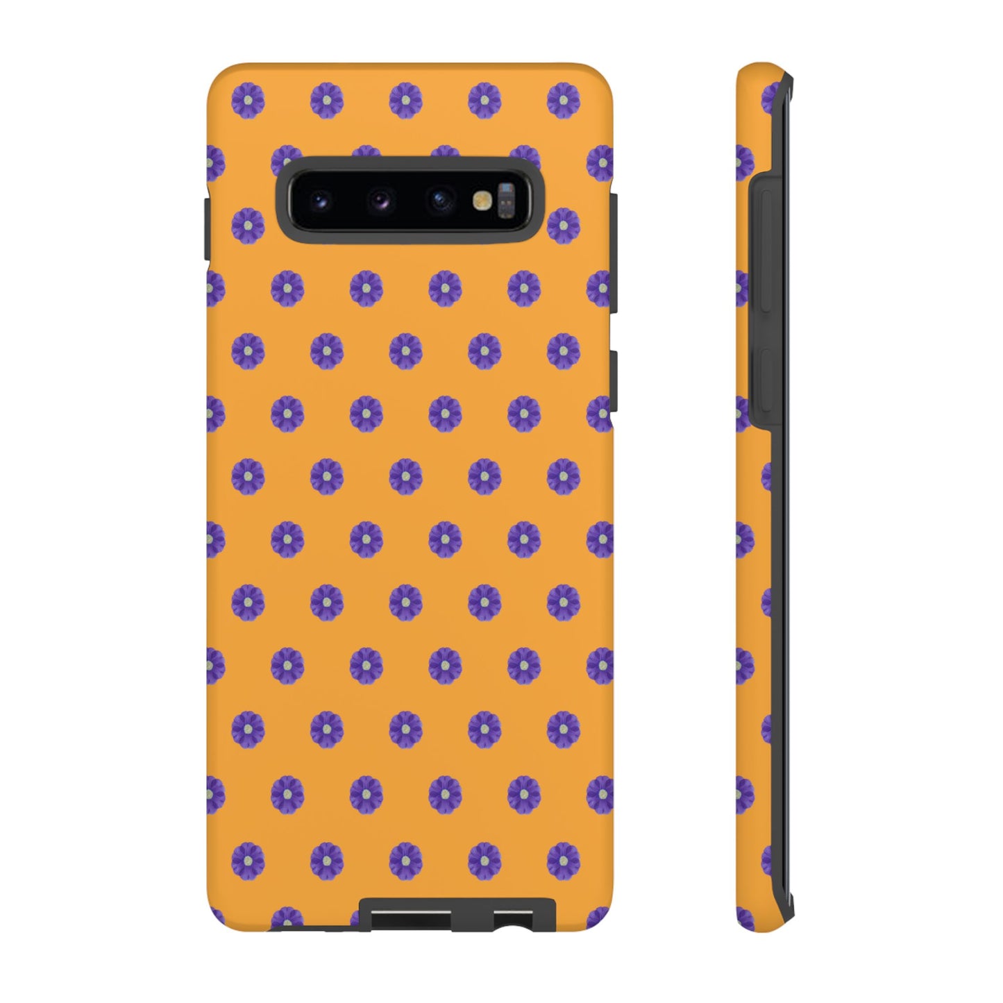 Coque Téléphone Samsung, iPhone & Google Pixel Renforcée Mate – Design Botanique Epuré Fleurs de Primevère sur Fond Ambre | Protection Antichoc | Idée Cadeau Femme