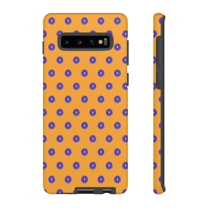 Coque Téléphone Samsung, iPhone & Google Pixel Renforcée Mate – Design Botanique Epuré Fleurs de Primevère sur Fond Ambre | Protection Antichoc | Idée Cadeau Femme
