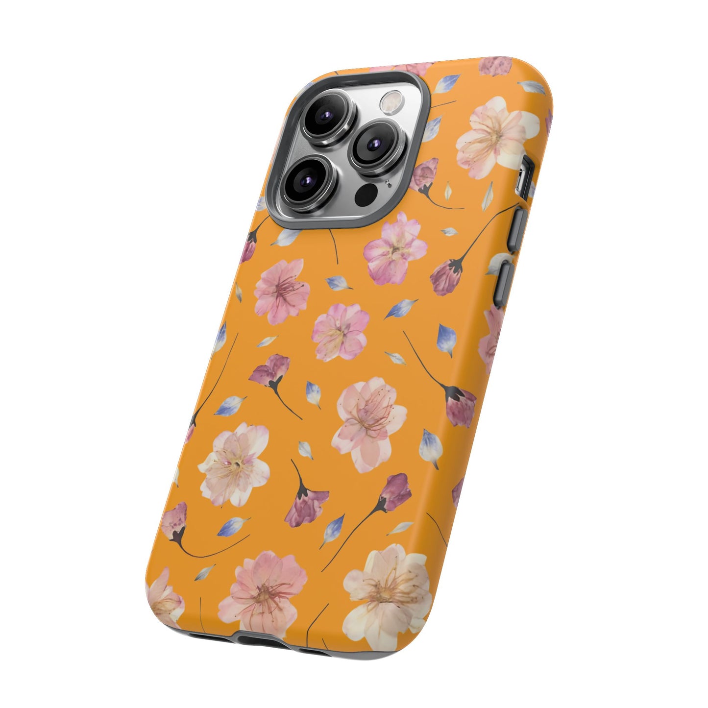 Coque Téléphone Samsung, iPhone & Google Pixel Renforcée Mate – Design Floral Fleurs de Cerisier sur Fond Couleur Curcuma| Protection Antichoc | Idée Cadeau Femme
