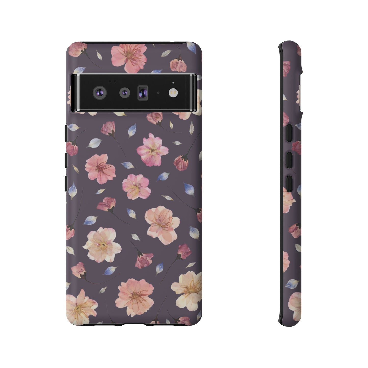 Coque Téléphone Samsung, iPhone & Google Pixel Renforcée Mate – Design Floral Fleurs de Cerisier sur Fond Couleur Prune | Protection Antichoc | Idée Cadeau Femme