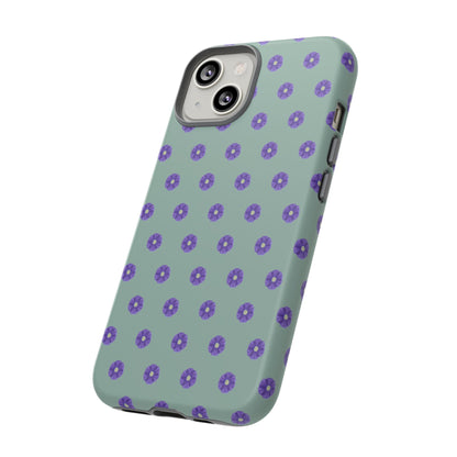 Coque Téléphone Samsung, iPhone & Google Pixel Renforcée Mate – Design Floral Epuré Fleurs de Primevère sur Fond Vert Eucalyptus | Protection Antichoc | Idée Cadeau Anniverssaire