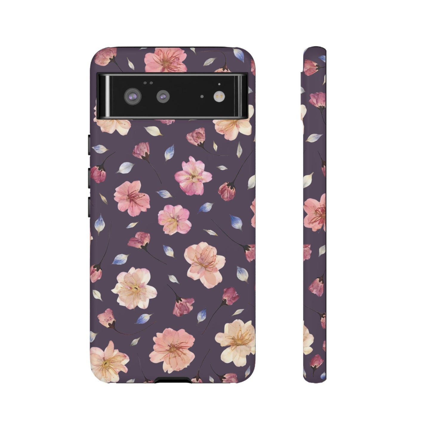 Coque Téléphone Samsung, iPhone & Google Pixel Renforcée Mate – Design Floral Fleurs de Cerisier sur Fond Couleur Prune | Protection Antichoc | Idée Cadeau Femme