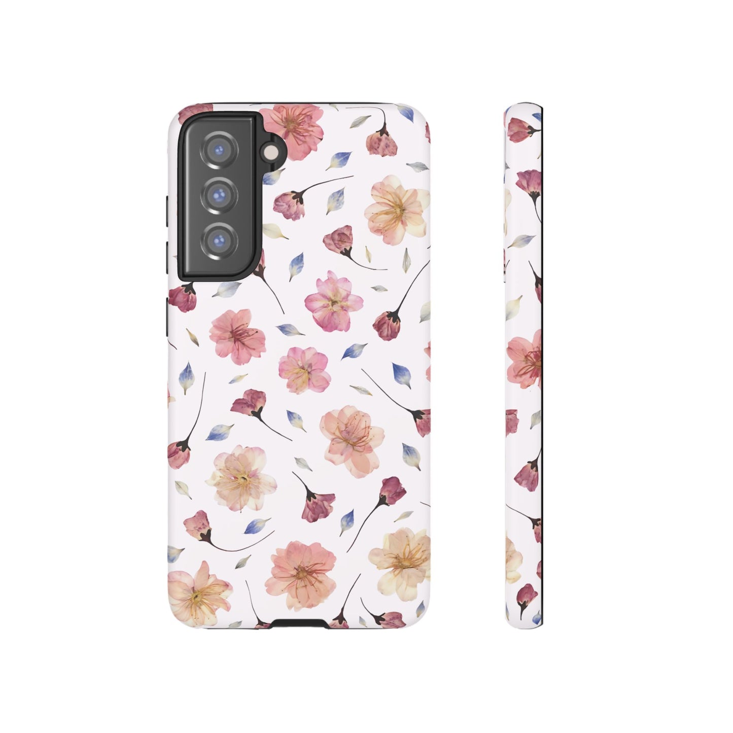 Coque Téléphone Samsung, iPhone & Google Pixel Renforcée Mate – Design Floral Fleurs de Cerisier sur Fond Blanc Poudré | Protection Antichoc | Idée Cadeau Femme