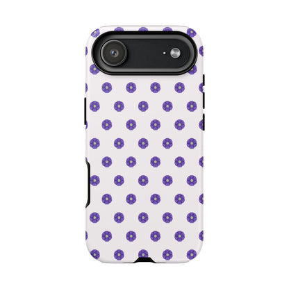 Coque Téléphone Samsung, iPhone & Google Pixel Renforcée Mate – Design Botanique Epuré Fleurs de Primevère sur Fond Blanc Perlé | Protection Antichoc | Idée Cadeau Femme