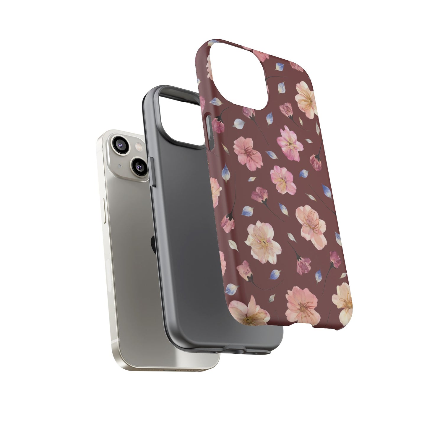 Coque Téléphone Samsung, iPhone & Google Pixel Renforcée Mate – Design Floral Fleurs de Cerisier sur Fond Bordeaux | Protection Antichoc | Idée Cadeau Pour Elle