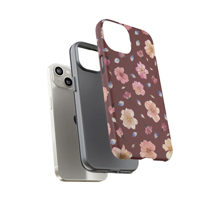 Coque Téléphone Samsung, iPhone & Google Pixel Renforcée Mate – Design Floral Fleurs de Cerisier sur Fond Bordeaux | Protection Antichoc | Idée Cadeau Pour Elle