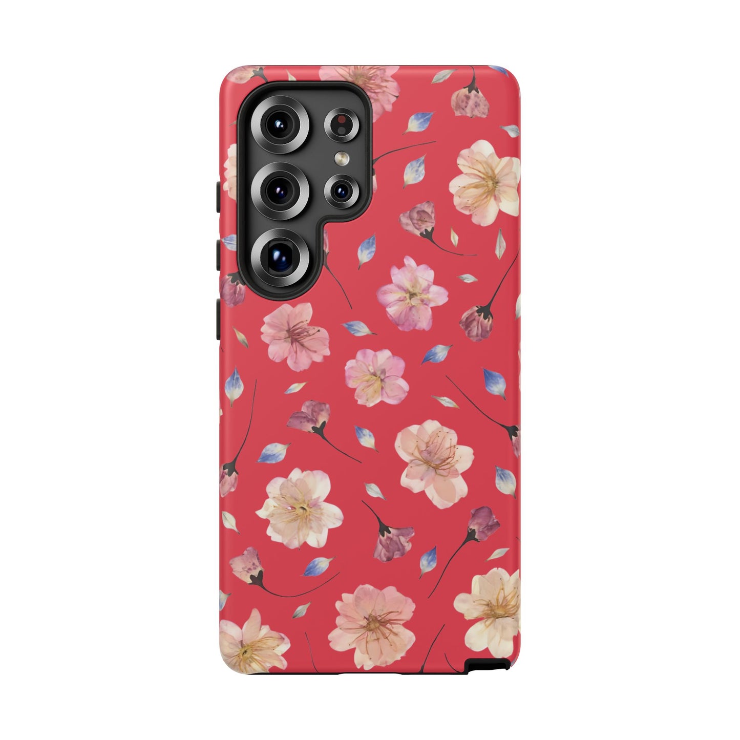 Coque Téléphone Samsung, iPhone & Google Pixel Renforcée Mate – Design Floral Fleurs de Cerisier sur Fond Rouge Féminin | Protection Antichoc | Idée Cadeau Femme