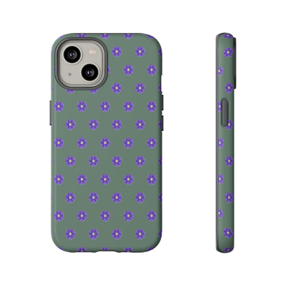 Coque Téléphone Samsung, iPhone & Google Pixel Renforcée Mate – Design Floral Epuré Fleurs de Primevère sur Fond Vert Minéral | Protection Antichoc | Idée Cadeau Femme