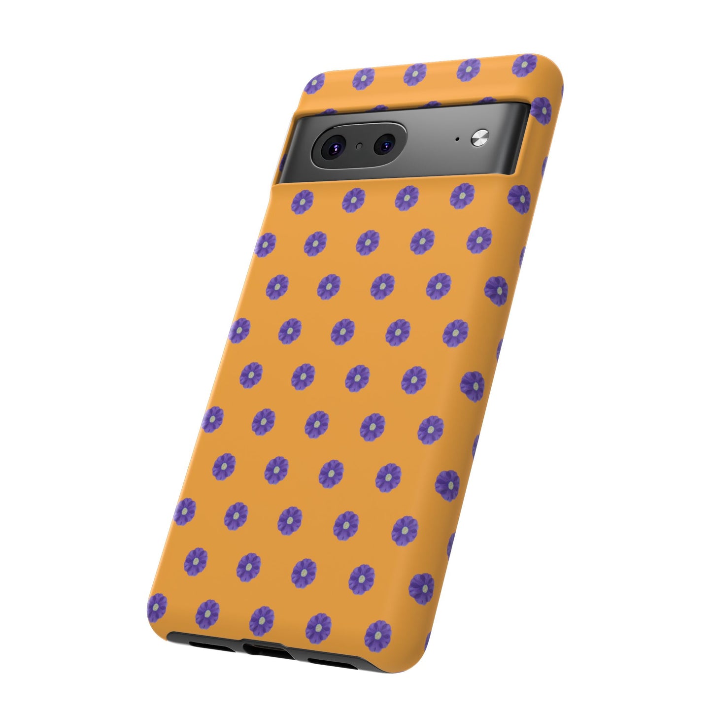 Coque Téléphone Samsung, iPhone & Google Pixel Renforcée Mate – Design Botanique Epuré Fleurs de Primevère sur Fond Ambre | Protection Antichoc | Idée Cadeau Femme