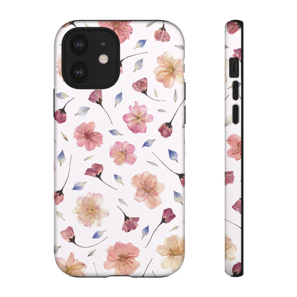 Coque Téléphone Samsung, iPhone & Google Pixel Renforcée Mate – Design Floral Fleurs de Cerisier sur Fond Blanc Poudré | Protection Antichoc | Idée Cadeau Femme