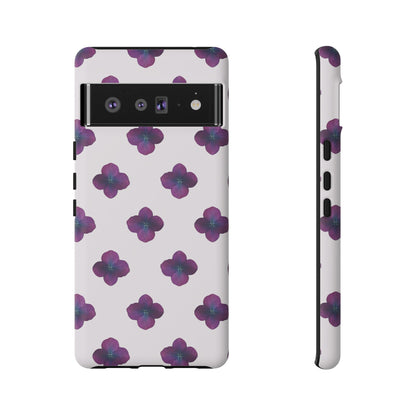 Coque Téléphone Samsung, iPhone & Google Pixel Renforcée Mate – Design Floral Epuré Fleurs de Hortensia sur Fond Blanc Perlé | Protection Antichoc | Idée Cadeau Anniversaire