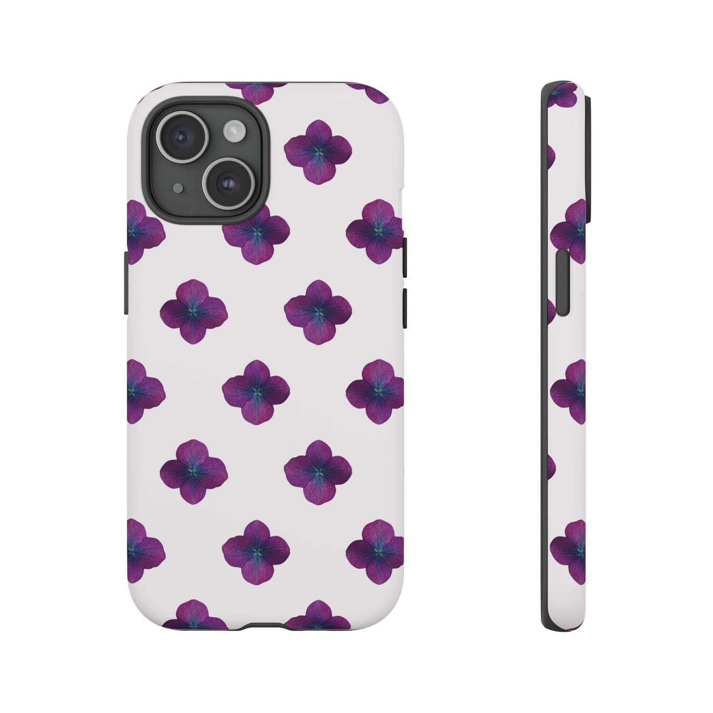 Coque Téléphone Samsung, iPhone & Google Pixel Renforcée Mate – Design Floral Epuré Fleurs de Hortensia sur Fond Blanc Perlé | Protection Antichoc | Idée Cadeau Anniversaire
