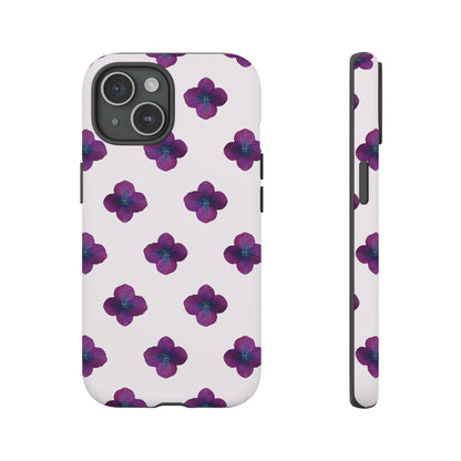 Coque Téléphone Samsung, iPhone & Google Pixel Renforcée Mate – Design Floral Epuré Fleurs de Hortensia sur Fond Blanc Perlé | Protection Antichoc | Idée Cadeau Anniversaire
