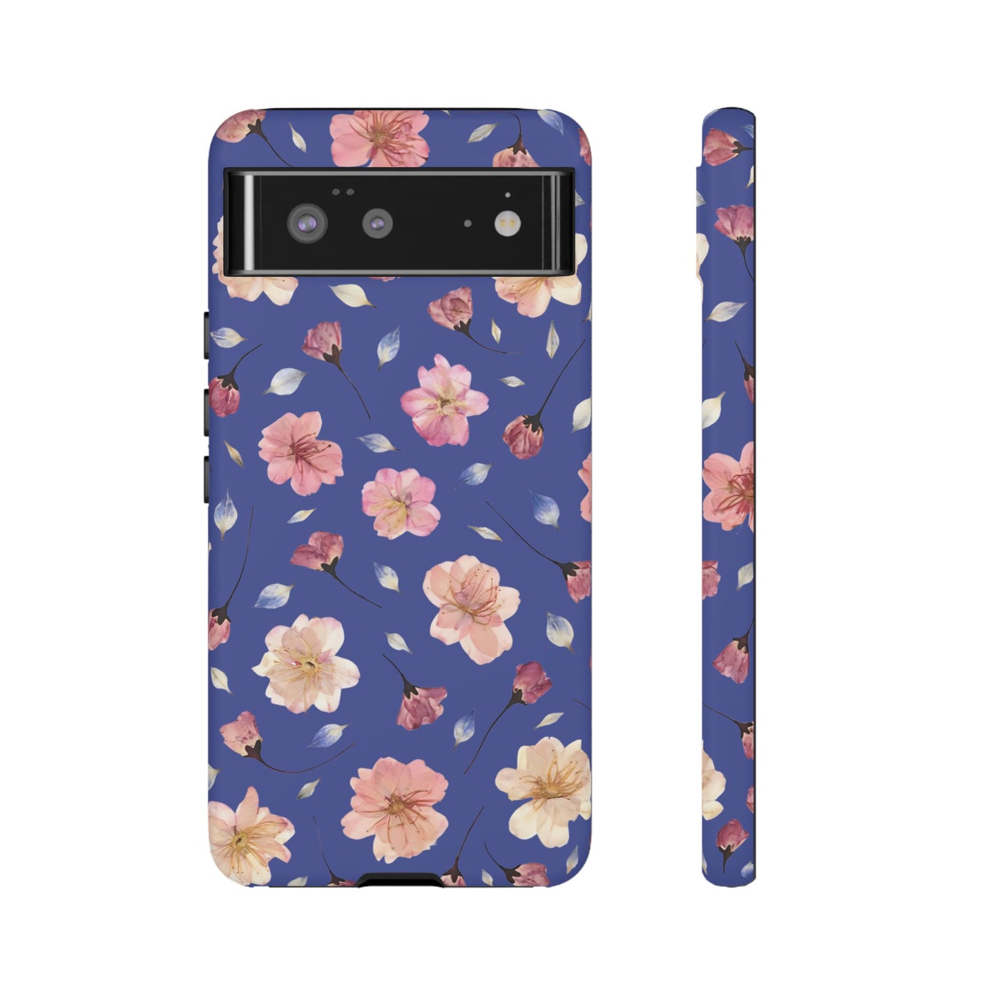 Coque Téléphone Samsung, iPhone & Google Pixel Renforcée Mate – Design Floral Fleurs de Cerisier sur Fond Bleu Encre | Protection Antichoc | Idée Cadeau Pour Elle