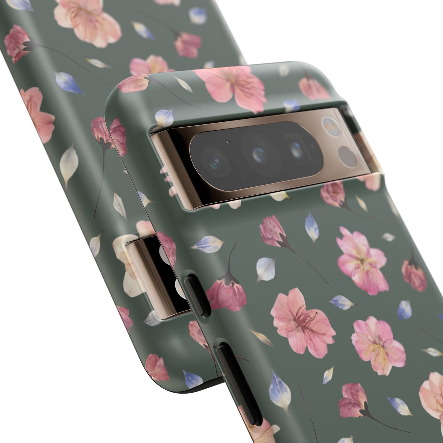 Coque Téléphone Samsung, iPhone & Google Pixel Renforcée Mate – Design Floral Fleurs de Cerisier sur Fond Verte Minéral | Protection Antichoc | Idée Cadeau Femme