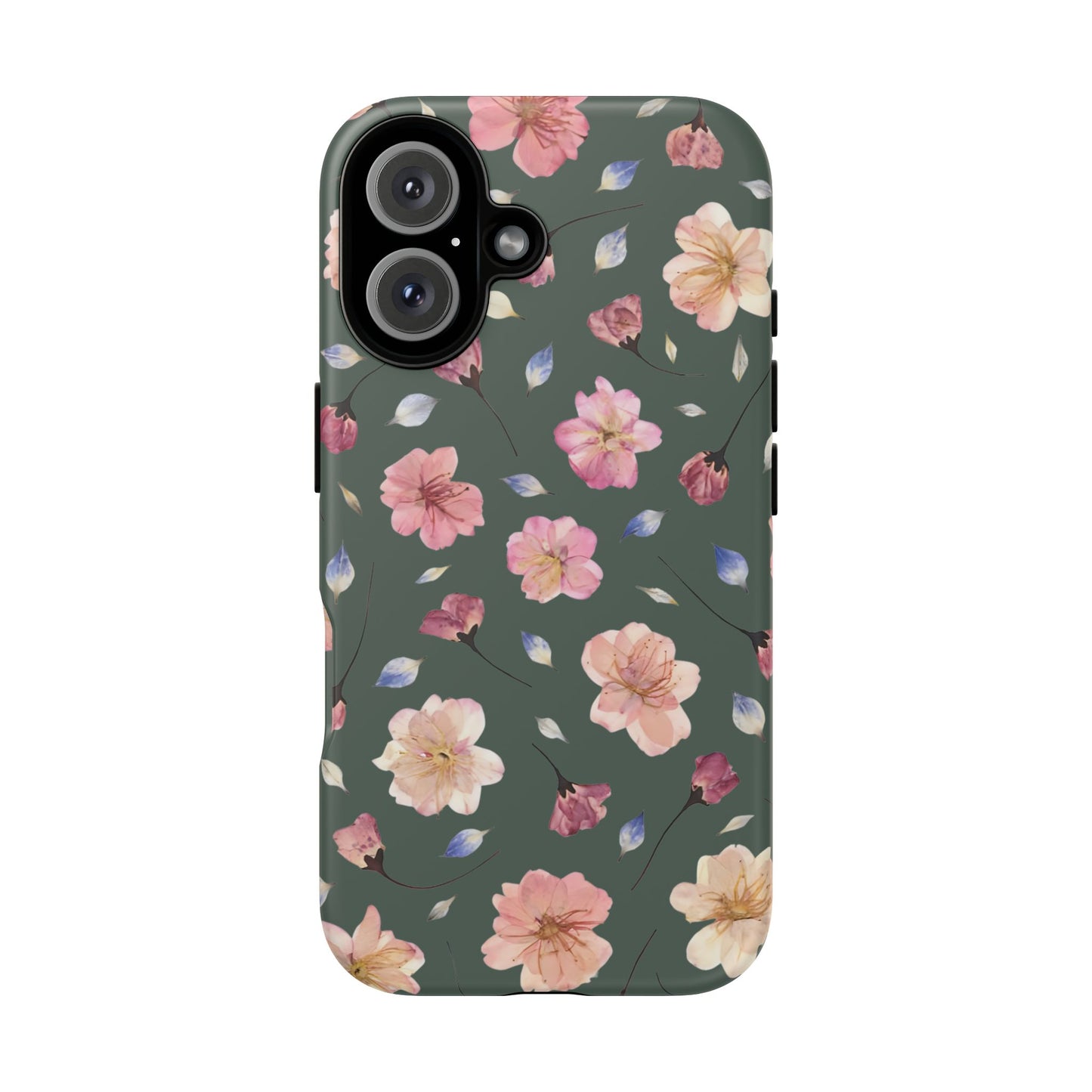 Coque Téléphone Samsung, iPhone & Google Pixel Renforcée Mate – Design Floral Fleurs de Cerisier sur Fond Verte Minéral | Protection Antichoc | Idée Cadeau Femme