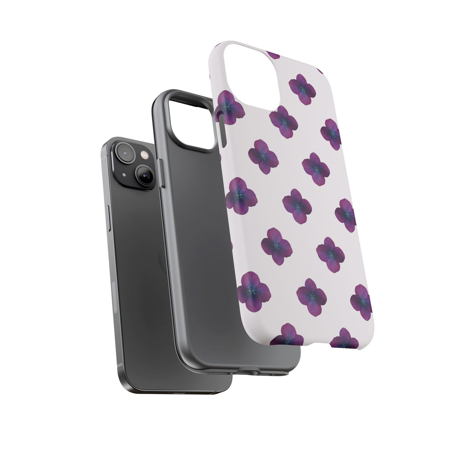 Coque Téléphone Samsung, iPhone & Google Pixel Renforcée Mate – Design Floral Epuré Fleurs de Hortensia sur Fond Blanc Perlé | Protection Antichoc | Idée Cadeau Anniversaire