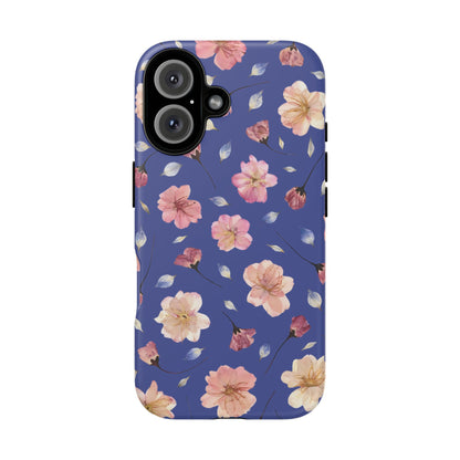 Coque Téléphone Samsung, iPhone & Google Pixel Renforcée Mate – Design Floral Fleurs de Cerisier sur Fond Bleu Encre | Protection Antichoc | Idée Cadeau Pour Elle