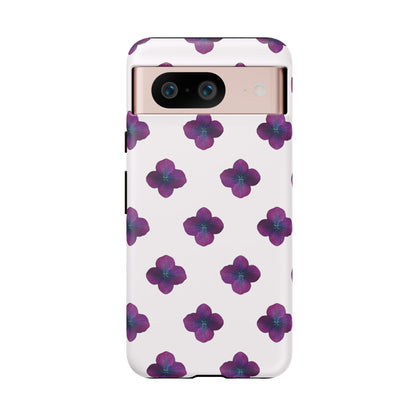 Coque Téléphone Samsung, iPhone & Google Pixel Renforcée Mate – Design Floral Epuré Fleurs de Hortensia sur Fond Blanc Perlé | Protection Antichoc | Idée Cadeau Anniversaire
