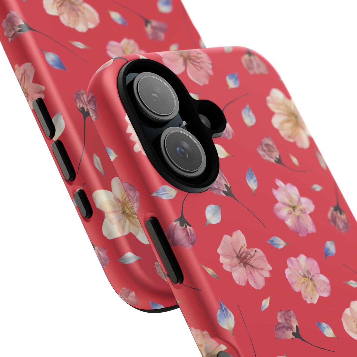 Coque Téléphone Samsung, iPhone & Google Pixel Renforcée Mate – Design Floral Fleurs de Cerisier sur Fond Rouge Féminin | Protection Antichoc | Idée Cadeau Femme
