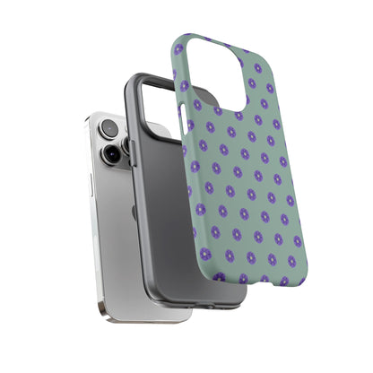 Coque Téléphone Samsung, iPhone & Google Pixel Renforcée Mate – Design Floral Epuré Fleurs de Primevère sur Fond Vert Eucalyptus | Protection Antichoc | Idée Cadeau Anniverssaire
