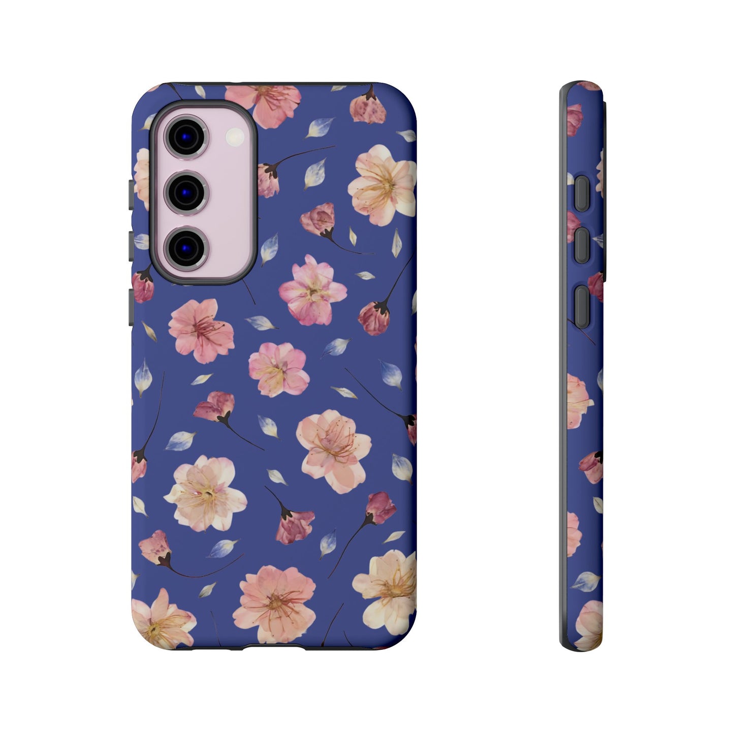 Coque Téléphone Samsung, iPhone & Google Pixel Renforcée Mate – Design Floral Fleurs de Cerisier sur Fond Bleu Encre | Protection Antichoc | Idée Cadeau Pour Elle