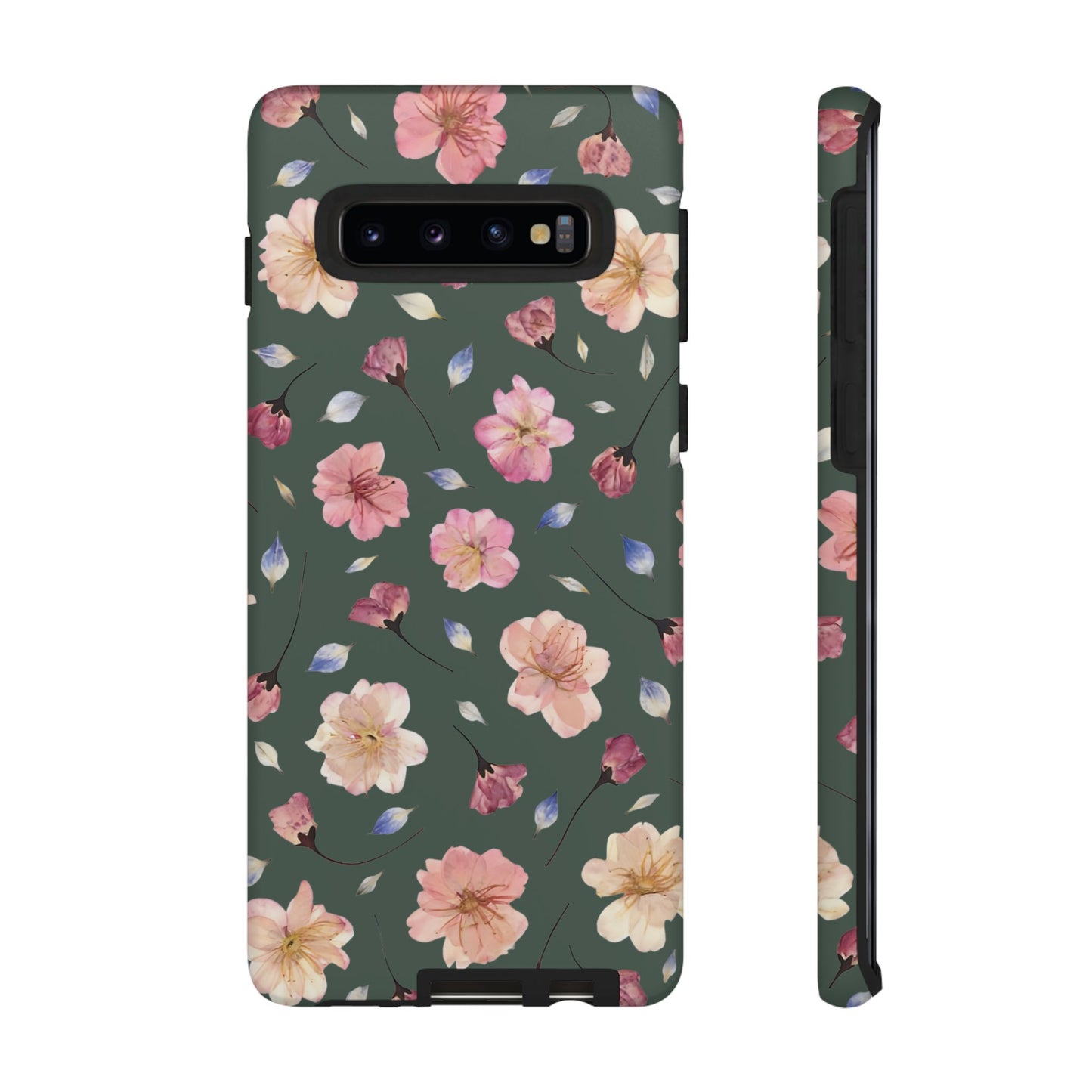 Coque Téléphone Samsung, iPhone & Google Pixel Renforcée Mate – Design Floral Fleurs de Cerisier sur Fond Verte Minéral | Protection Antichoc | Idée Cadeau Femme