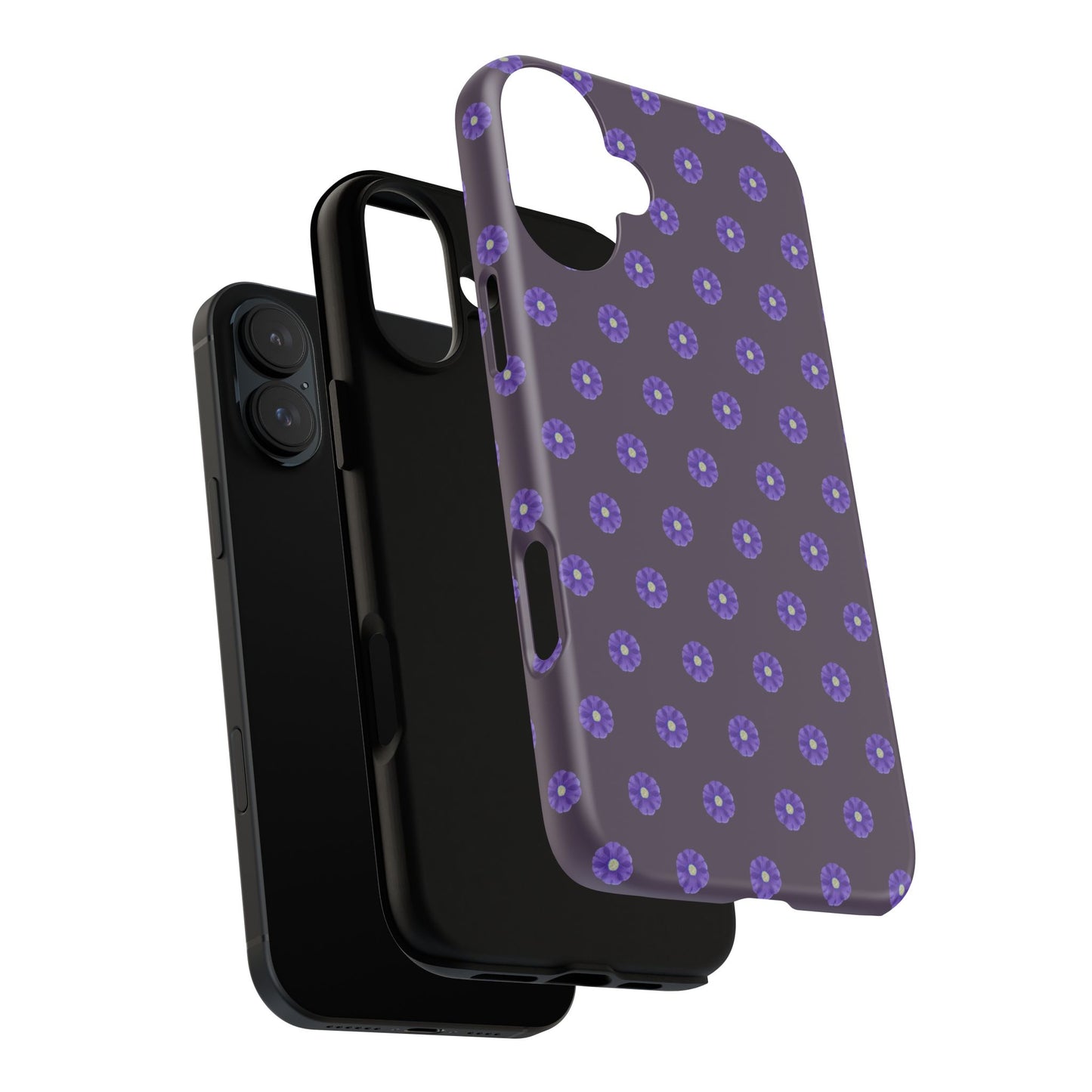 Coque Téléphone Samsung, iPhone & Google Pixel Renforcée Mate – Design Floral Epuré Fleurs de Primevère sur Fond Couleur Prune| Protection Antichoc | Idée Cadeau Femme