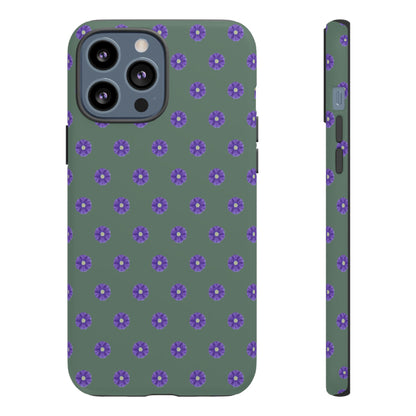 Coque Téléphone Samsung, iPhone & Google Pixel Renforcée Mate – Design Floral Epuré Fleurs de Primevère sur Fond Vert Minéral | Protection Antichoc | Idée Cadeau Femme