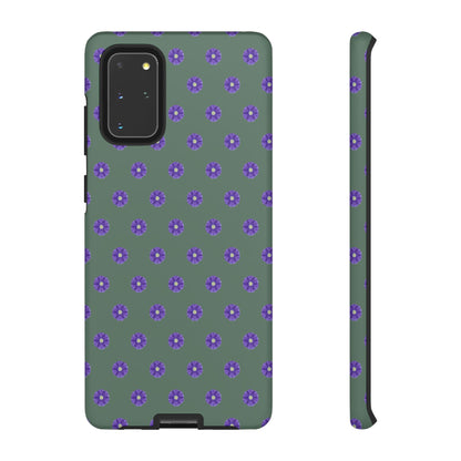 Coque Téléphone Samsung, iPhone & Google Pixel Renforcée Mate – Design Floral Epuré Fleurs de Primevère sur Fond Vert Minéral | Protection Antichoc | Idée Cadeau Femme