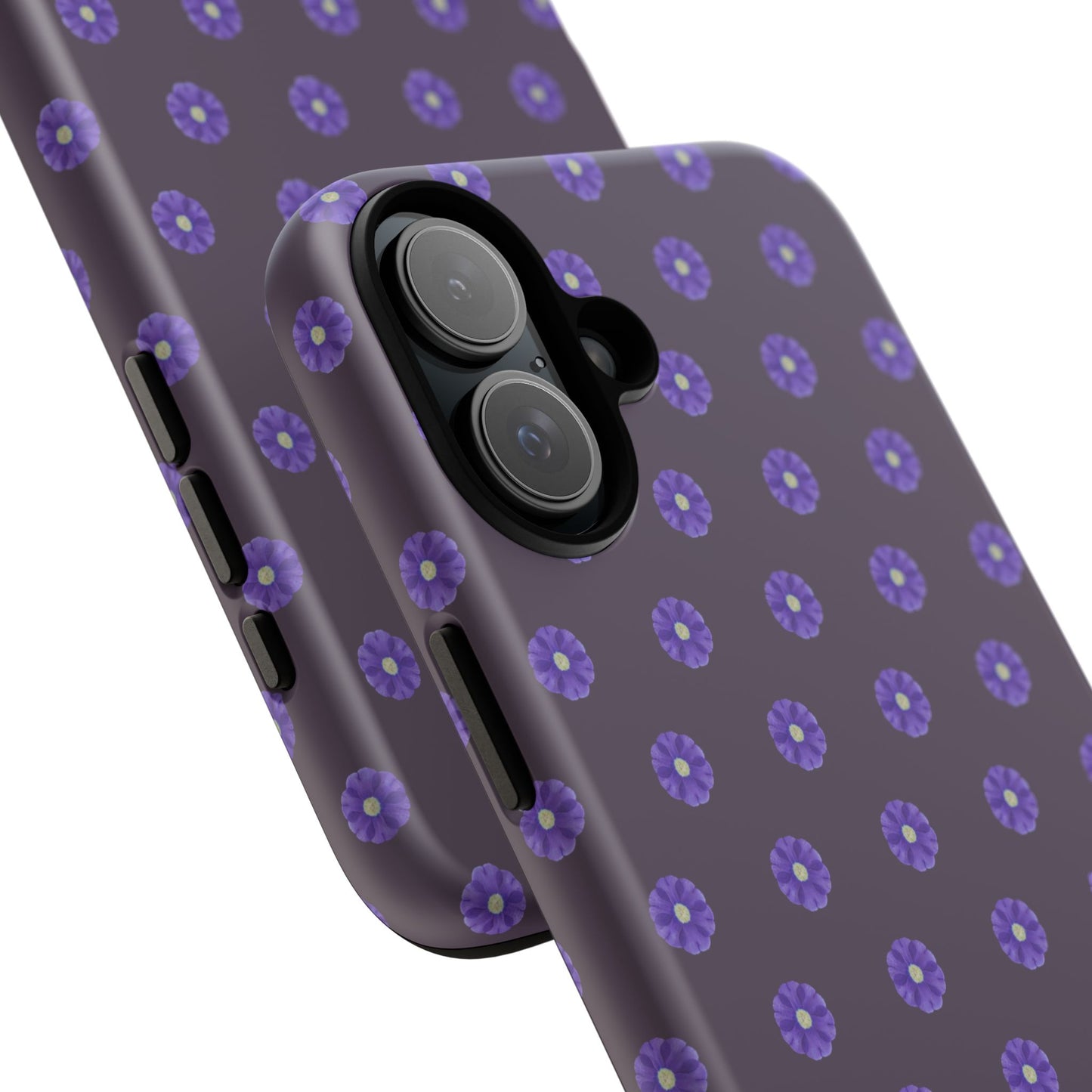 Coque Téléphone Samsung, iPhone & Google Pixel Renforcée Mate – Design Floral Epuré Fleurs de Primevère sur Fond Couleur Prune| Protection Antichoc | Idée Cadeau Femme