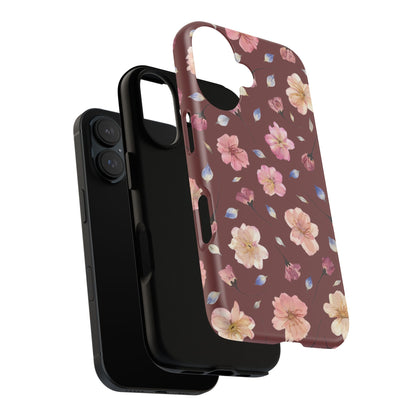 Coque Téléphone Samsung, iPhone & Google Pixel Renforcée Mate – Design Floral Fleurs de Cerisier sur Fond Bordeaux | Protection Antichoc | Idée Cadeau Pour Elle