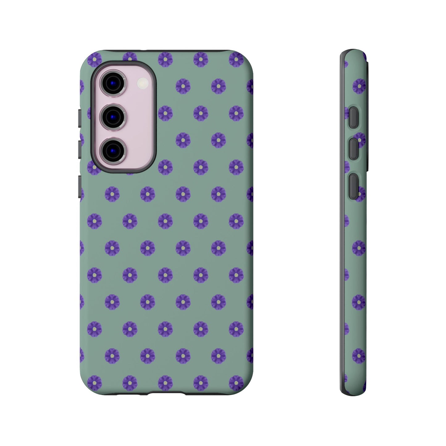 Coque Téléphone Samsung, iPhone & Google Pixel Renforcée Mate – Design Floral Epuré Fleurs de Primevère sur Fond Vert Eucalyptus | Protection Antichoc | Idée Cadeau Anniverssaire